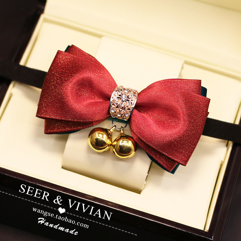 手工宠物猫狗风复古绅士领结铃铛蝴蝶结项圈泰迪猫咪狗狗饰品