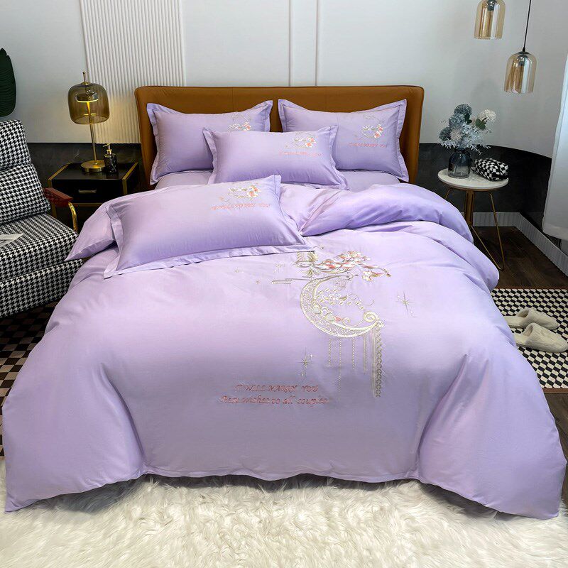 高档奢华纯棉全棉四件套纯棉100长绒棉床单被套纯色简约床上用品4