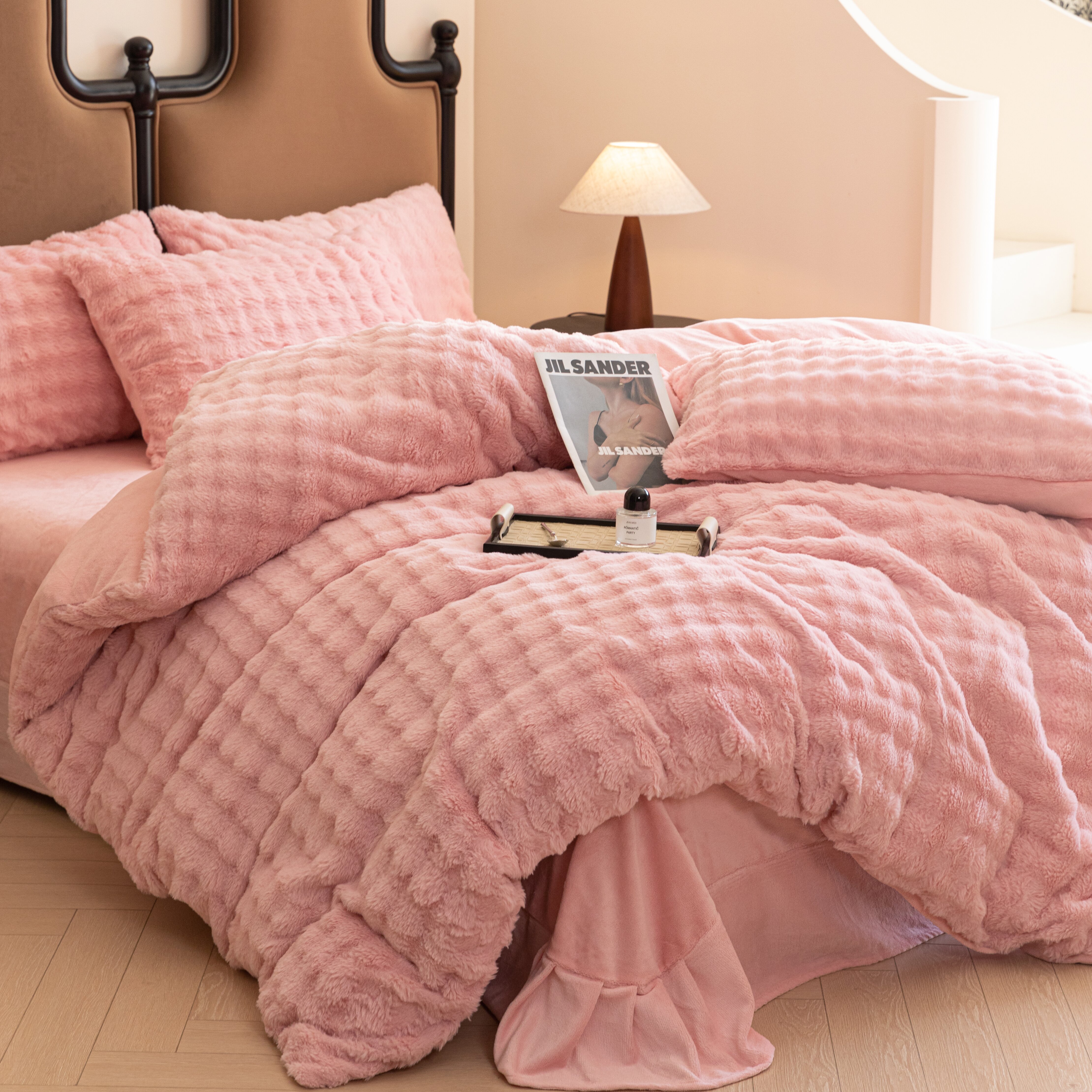 无印独白冬季兔绒雕花绒AB面四件套床单双人被套加厚四件套XPZ