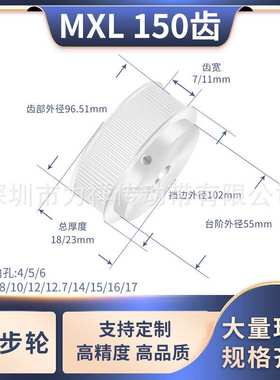 同步带轮MXL150齿BF型齿宽7/11内孔4566.3581012.714齿形带同步轮