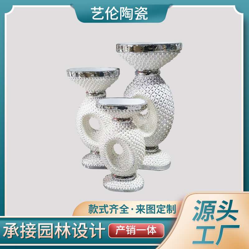 欧式玻璃钢家居镶钻花盆插花花器客厅展厅装饰品摆件落地大花瓶