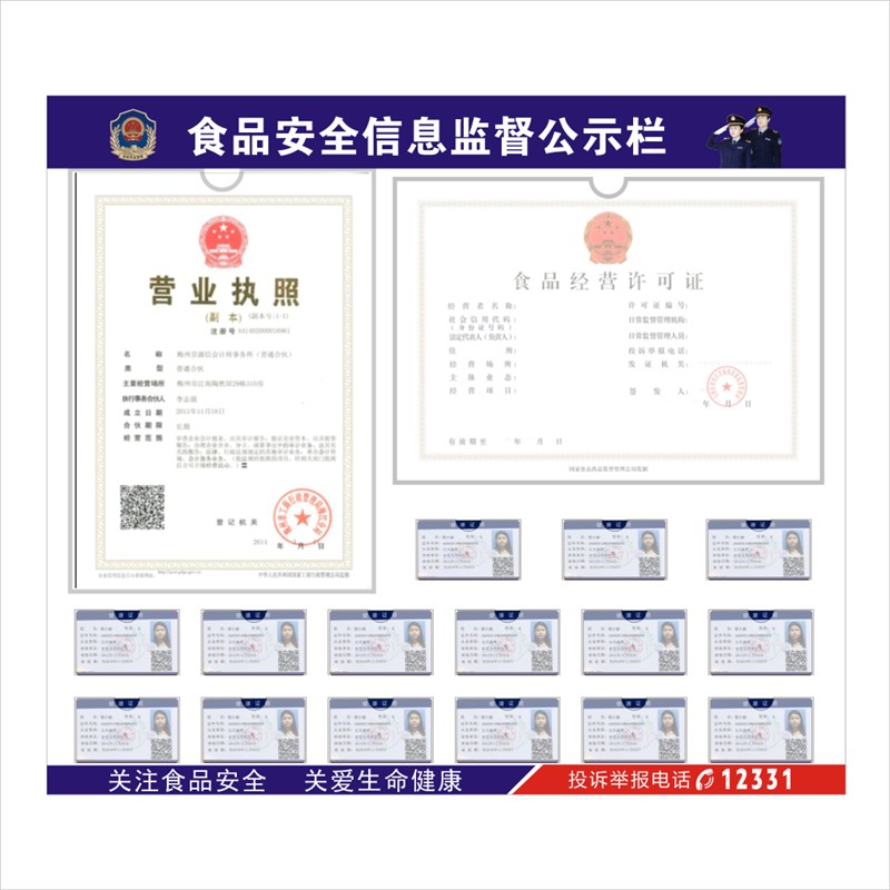 食品安全监督信息健康证公示栏餐饮酒店卫生经营许可员工宣传展板