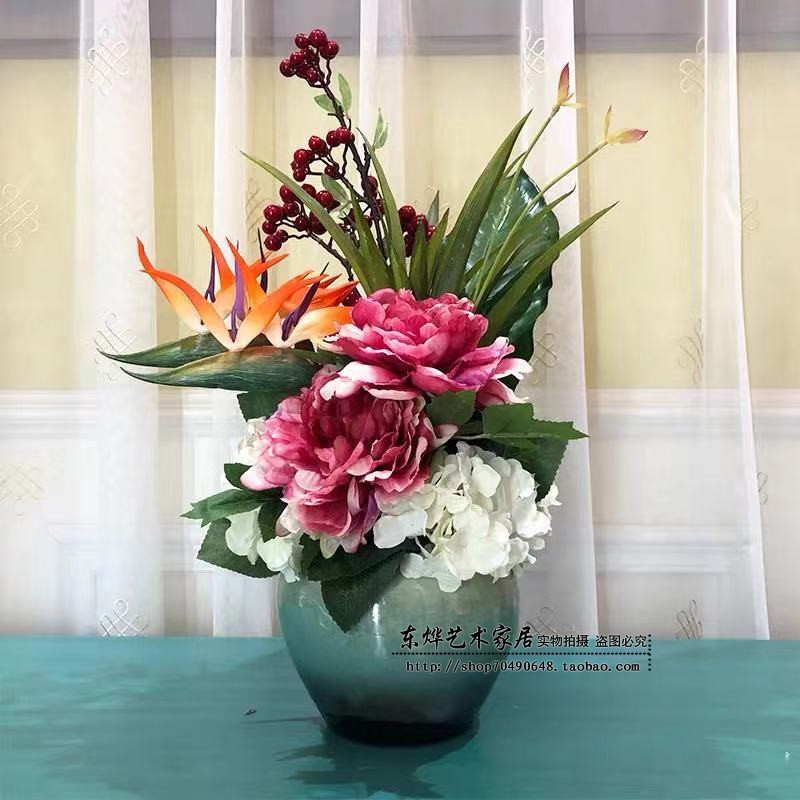 陶瓷小花盆仿真花套装假花客厅干花花艺插花酒店前台茶几玄关摆件