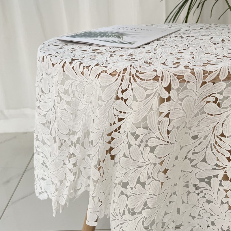 白色镂空桌布法式田园风刺绣餐桌布茶几柜防尘沙发盖布巾