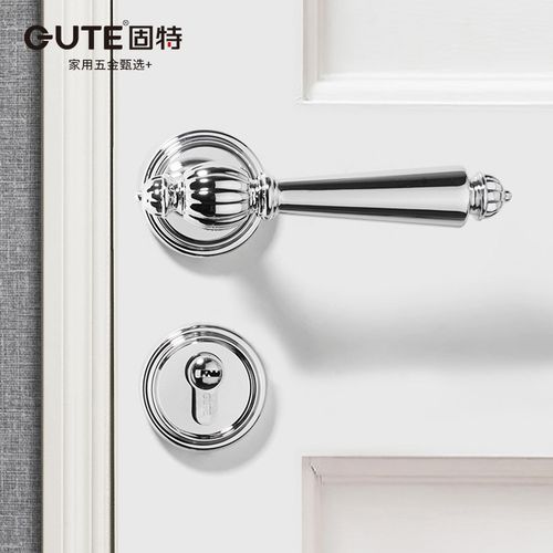 固特亮银色分体奶油风室内简约美式法式卧室磁吸静音把手木门锁