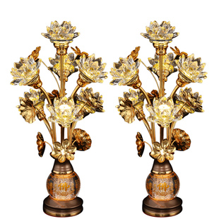 新款莲花灯菩萨佛前佛供灯观音灯一对家用插电供奉供佛水晶神台灯