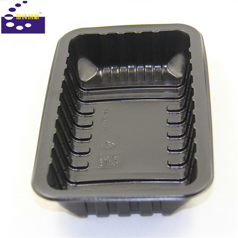 2213-D4/D6黑色一次性加厚PP生鲜食品盒可覆膜猪肉托盘气调包装盒