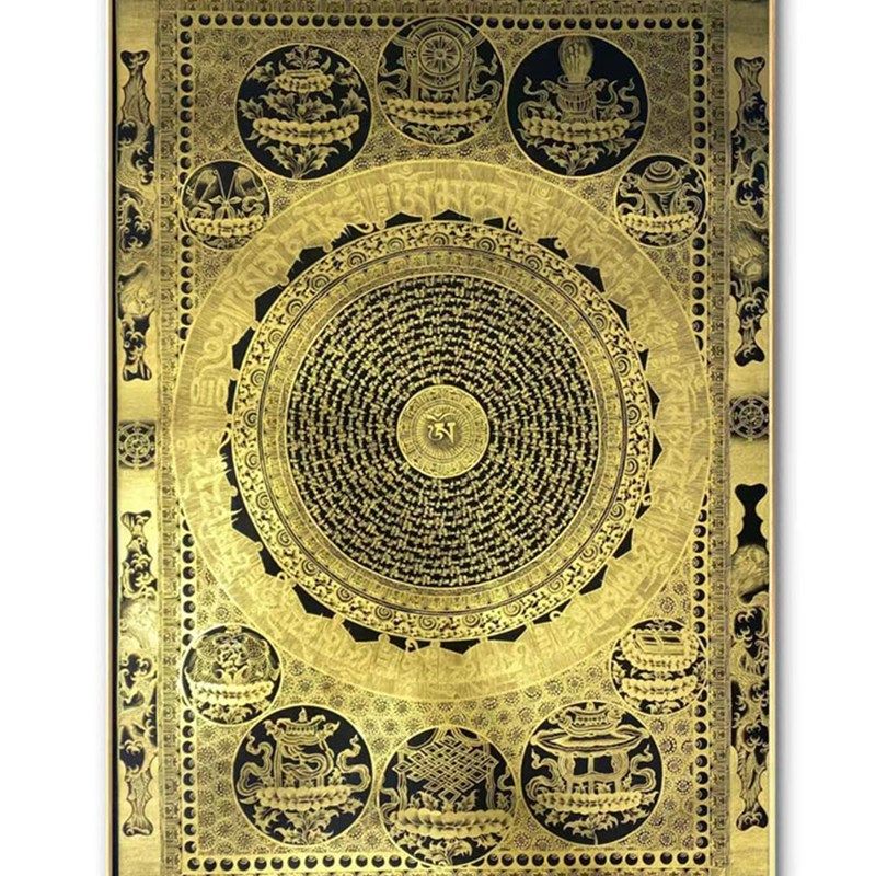 1饰吉祥八玄六字真言龙坛城唐卡竖版挂画客厅宝关装米画纯手工