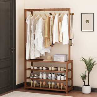 简易衣帽架多功能衣架加粗款落地卧室鞋架挂衣架一体家用置物架