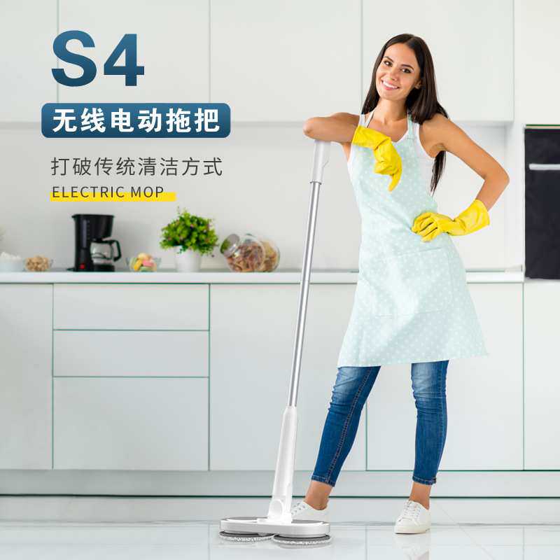 跨境懒人拖把电动无线旋转式家用手推式干湿两用拖地机一件擦地