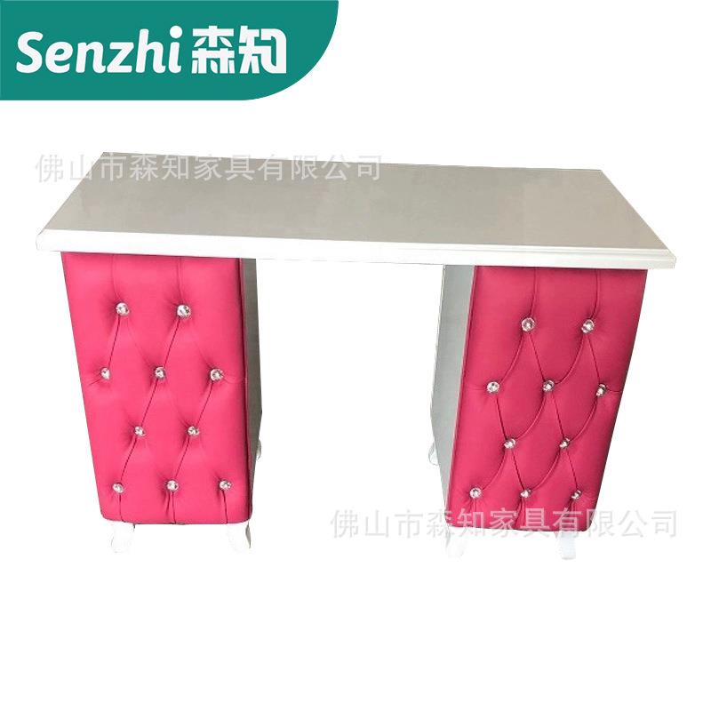 跨境欧美板式美甲桌粉色单人指甲桌修甲台网红白色烤漆美甲台厂家