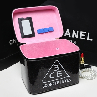 高档3ce化妆包韩版专业大容量化妆箱便携防水护肤品收纳盒带镜子