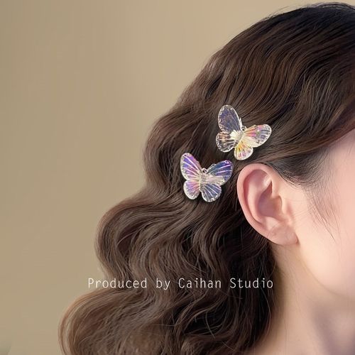 边~ 渐变人鱼姬珠光立体蝴蝶发夹高级感甜美刘海碎发夹头饰