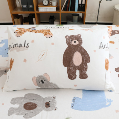 动物园100纯棉枕头皮斜纹枕套两只装单人成人单只床上用品74x48cm