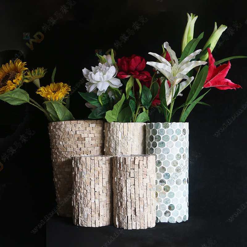 网红花瓶大理石马赛克花瓶富贵竹水养百合鲜花瓶插花瓶水培器皿