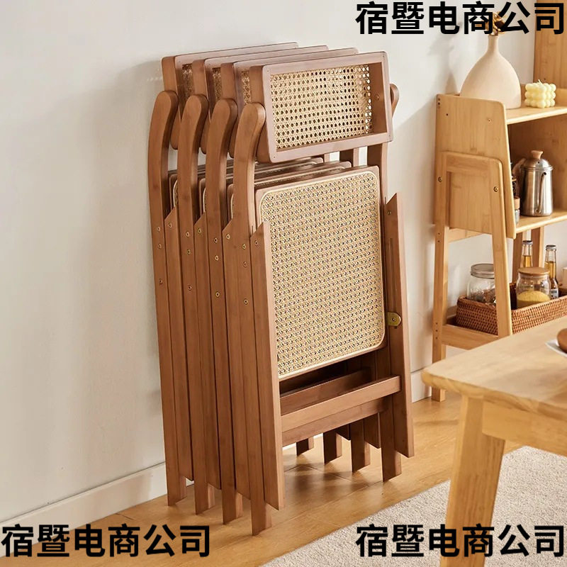 折叠餐厅风休闲吃饭楠竹餐椅家用椅凳子日式原木藤编餐桌靠背椅子