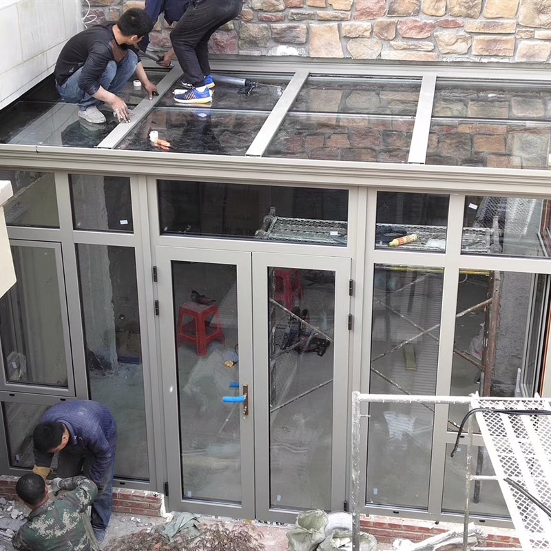 深圳香港量尺安装露台阳台村屋铝合金雨棚阳光房玻璃屋铝合金门窗