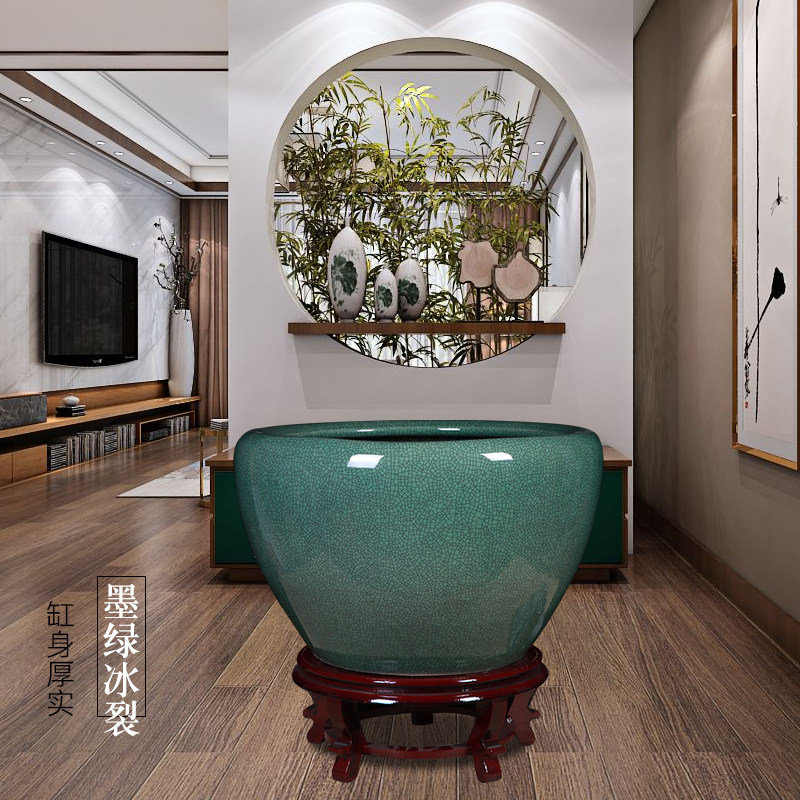 荷德镇陶花器开片冰裂纹鱼缸客厅景瓷缸睡莲盆庭院养鱼乌龟缸摆件