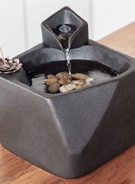 陶瓷流水器家居装饰摆件桌面招财创意客厅办公室水景鱼缸喷泉礼品