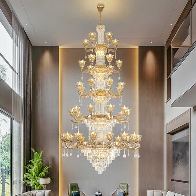 2024年新款客厅吊灯酒店奢华复式楼家用主灯玉石饭餐厅水晶灯具