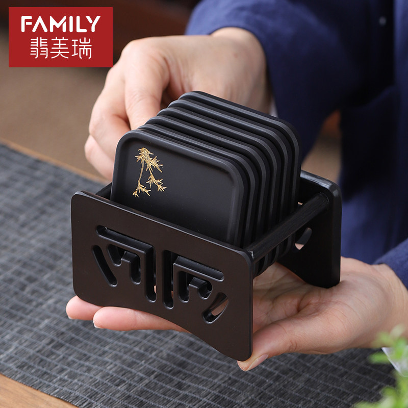 茶杯托垫功夫茶国风木质黑色方形茶托茶具杯架防烫杯垫茶道零配件