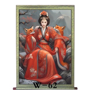 九尾狐画像古风美仙女九尾画像卷轴挂画胡家五大家客厅堂口装饰画