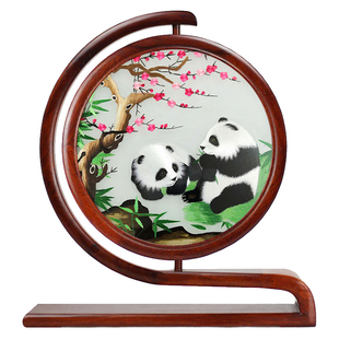 广绣粤绣双屏绣摆件小屏东手工刺绣台面广风工艺品木棉花会议礼品