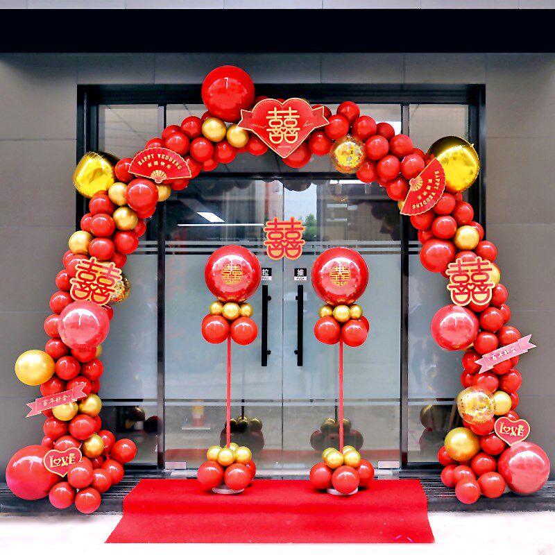 宝石用气球拱门结婚大门口装饰酒店婚礼大房布置套装婚庆红品婚全