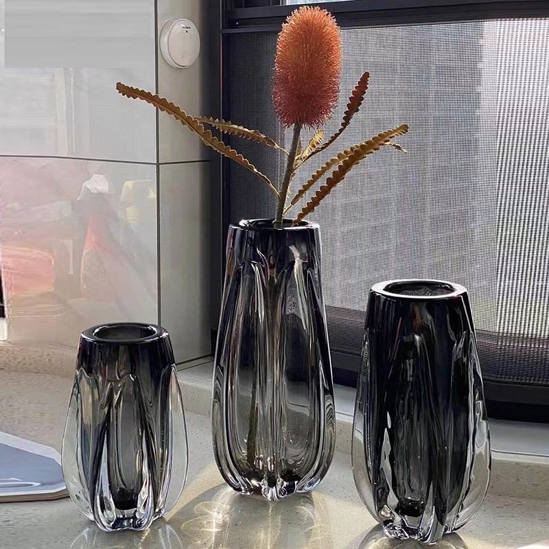 样板桌客套餐间蓝色玻璃花瓶插花艺厅装酒店别墅会所软装饰品花器