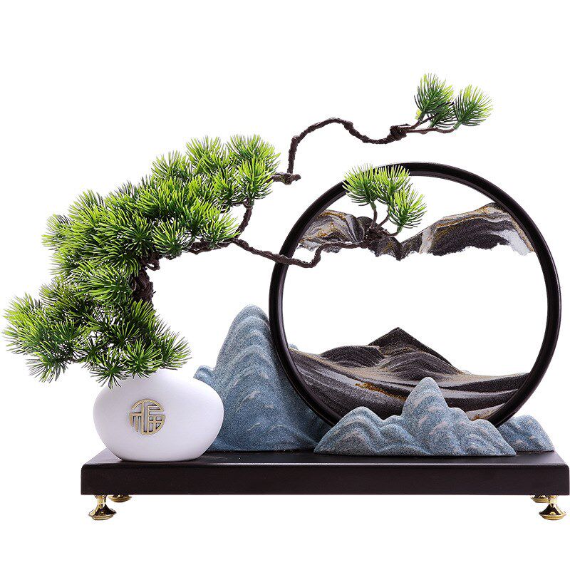 水墨江山迎客松流沙画摆件家居客厅玄关装饰乔迁新居礼品