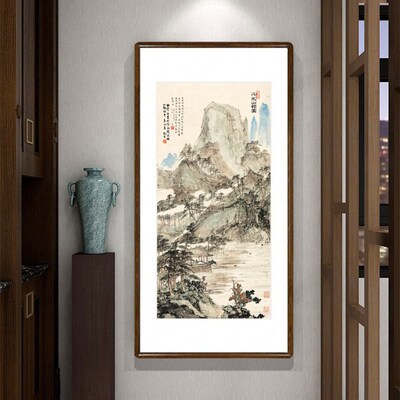 傅抱石山水画万松山馆图客厅装饰画书房茶室玄关壁画走廊过道挂画
