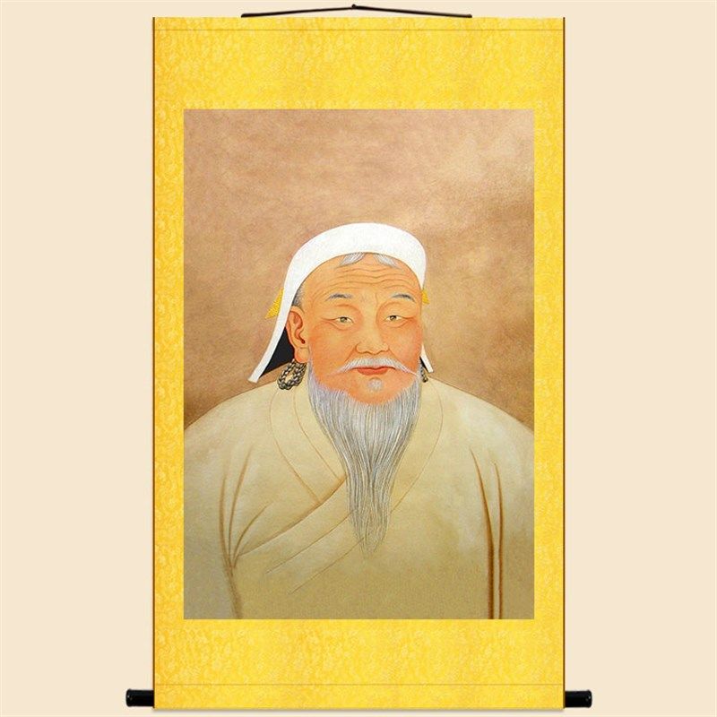 忽必烈人物画像 元世祖历史皇帝名人复古书房装饰画卷挂轴画定制