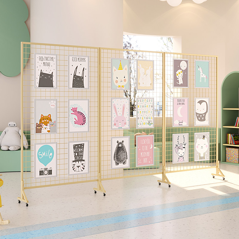 加粗铁艺网格幼儿园作品展示架校园折叠展示架画展网架格子饰品架