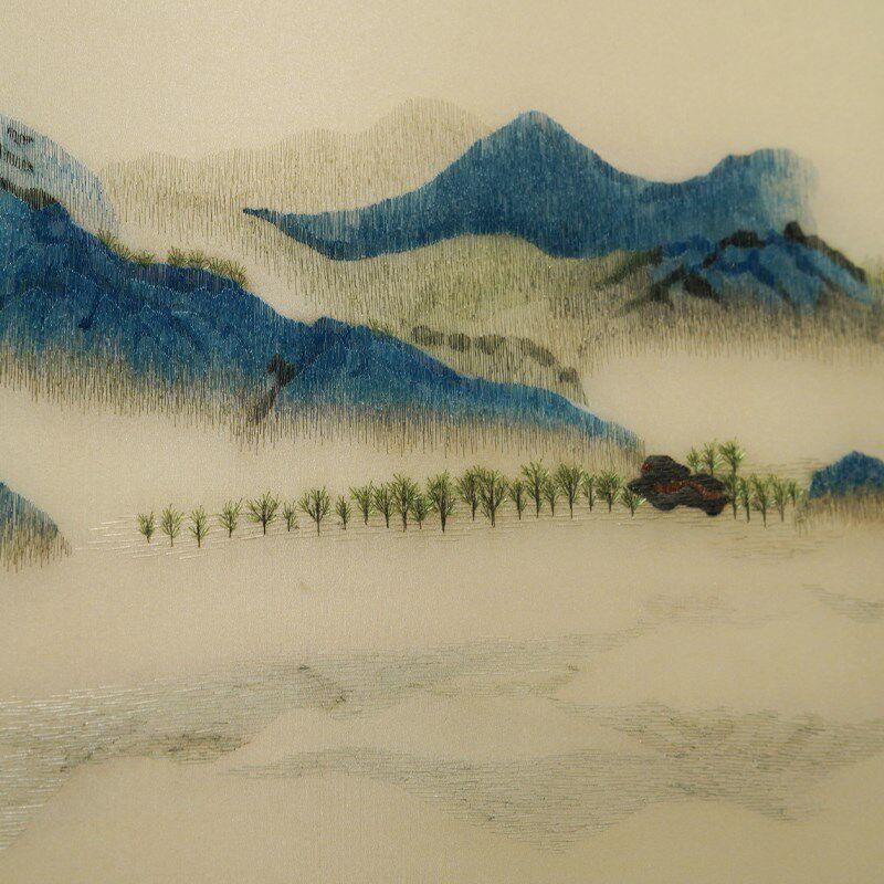 苏绣挂画千里江山中式现代纯手工刺绣精品刺绣餐客厅装饰艺术品画