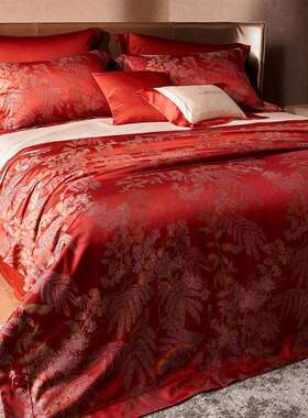 MC高端婚庆四件套100S纯棉红色大提花被套纯棉床上用品