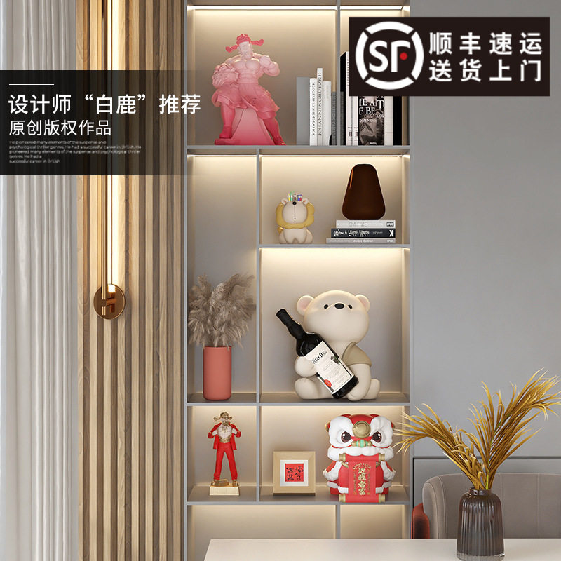国潮醒狮财神爷摆件家用套装客厅酒柜装饰品玄关开业新年乔迁礼物