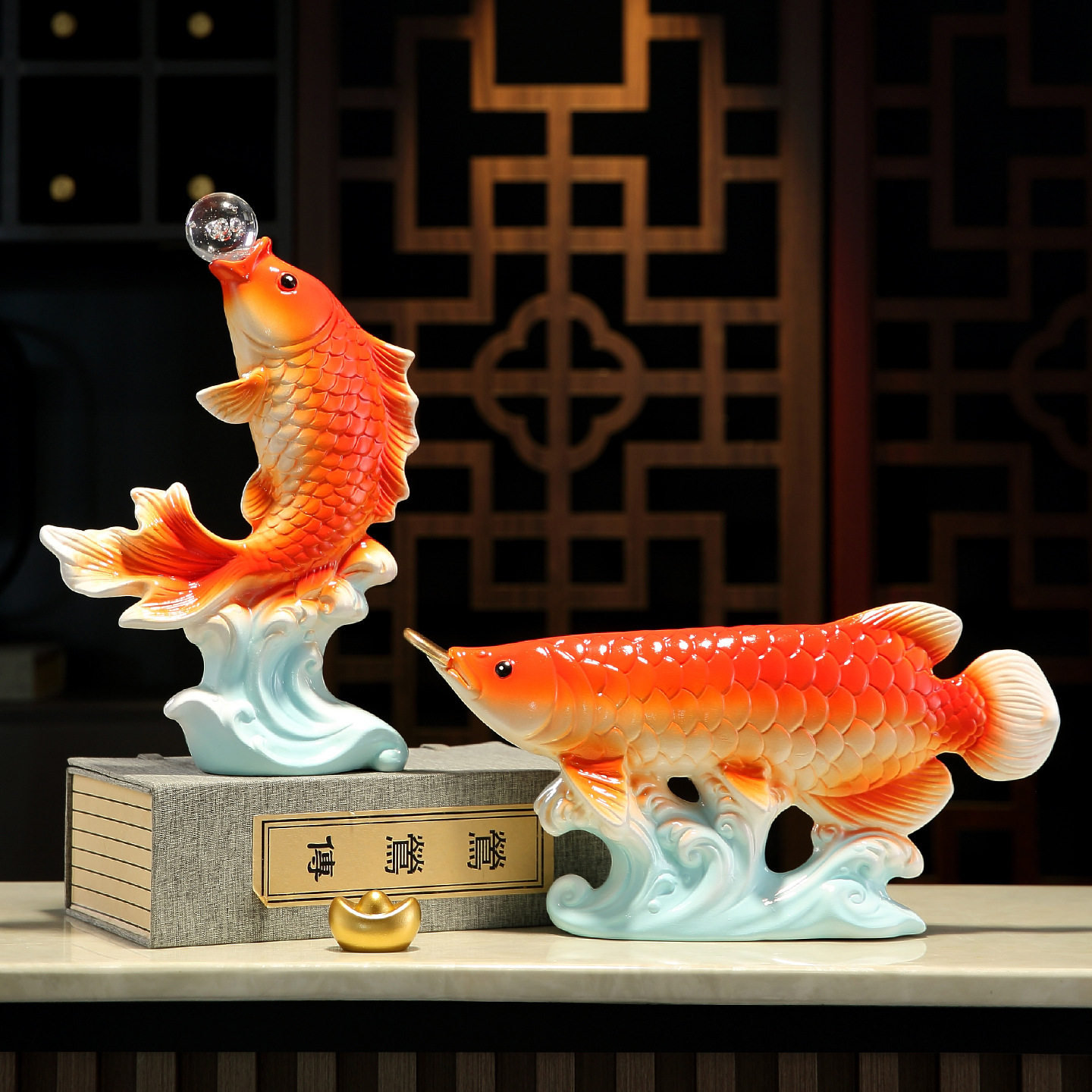 招财摆件年年有余金龙鱼客厅酒柜装饰品电视柜摆件乔迁新居红锦鲤