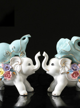厂价批发陶瓷大象摆件一对葫芦白菜家居办公桌面创意白色工艺品礼