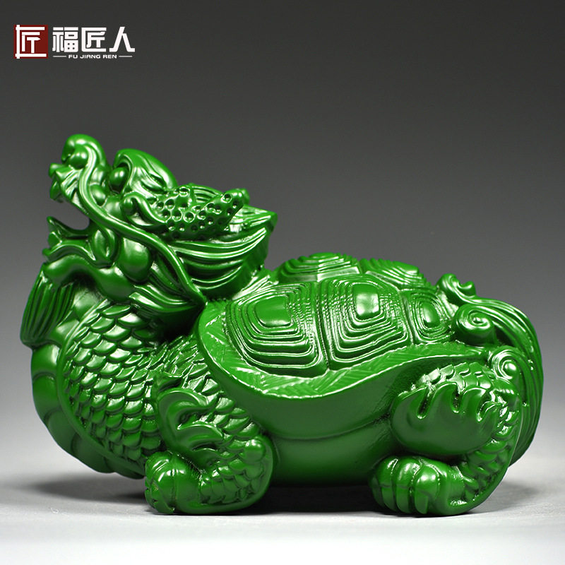 绿色木雕龙龟摆件木质玄武龟家居店铺摆设装饰红木工艺品开业送礼