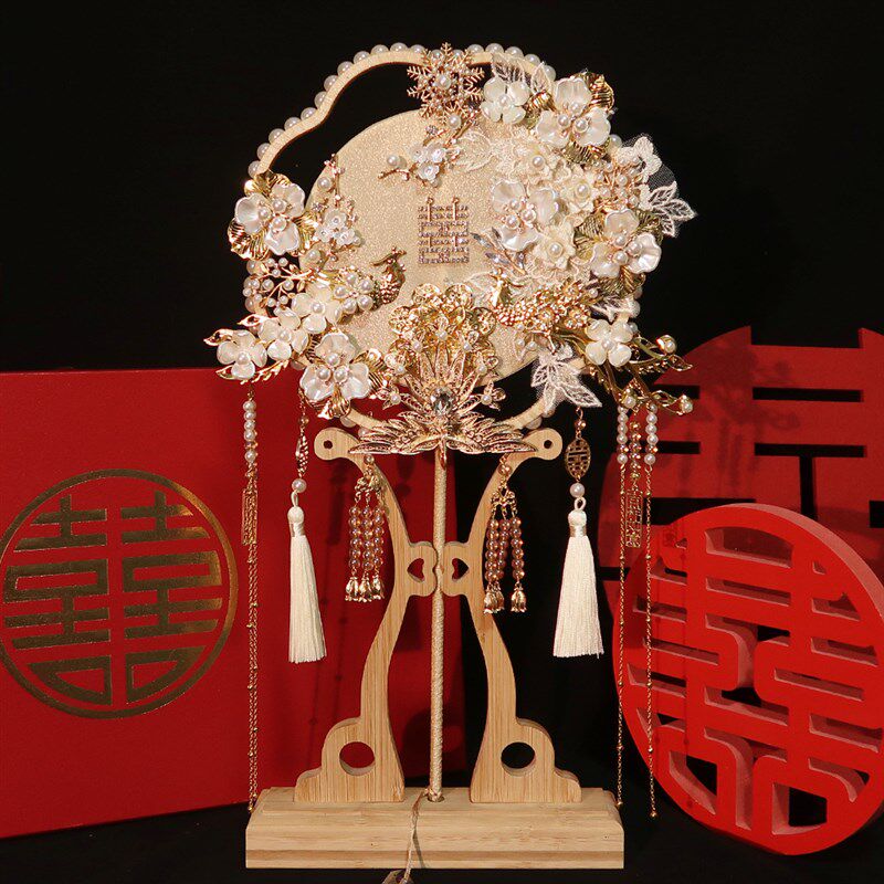 团扇结婚新娘diy包料材手秀喜扇工禾服婚礼中式高级出嫁成品扇子