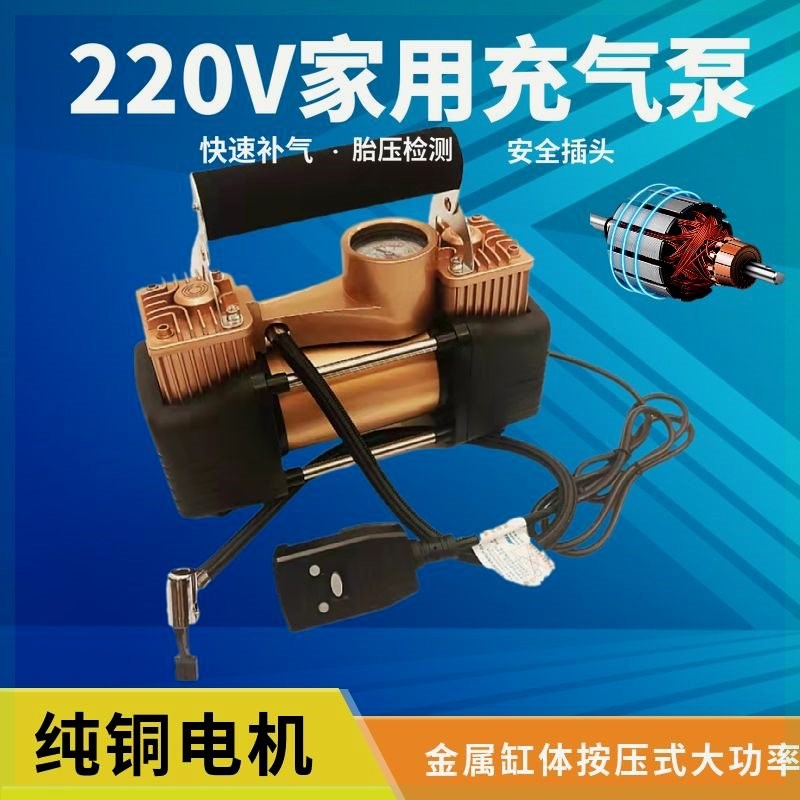 充气泵家用插头220V打气筒轮胎铜电机高压大功率便携双缸汽车轮胎