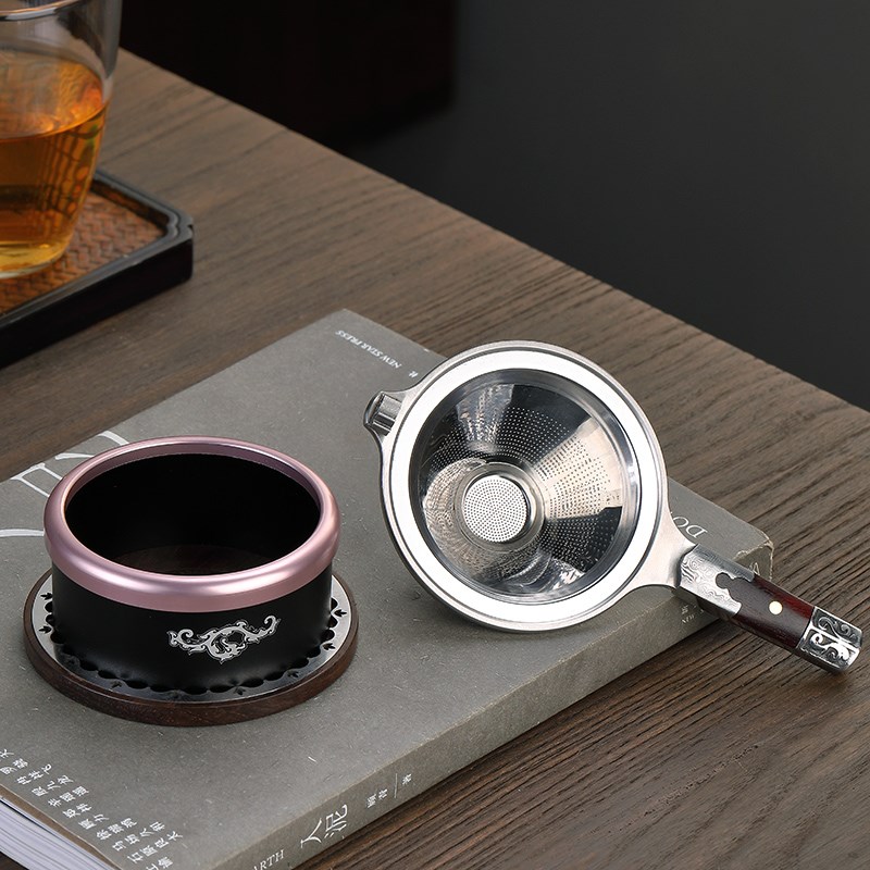 不锈钢茶漏公道杯茶滤网茶水分离器实木托架功夫茶具配件