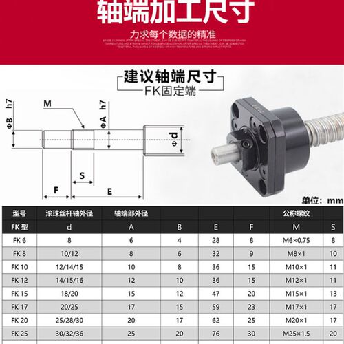 精密滚珠丝杠副SFU12041605 201025053210螺杆FK20FF20支撑座套装
