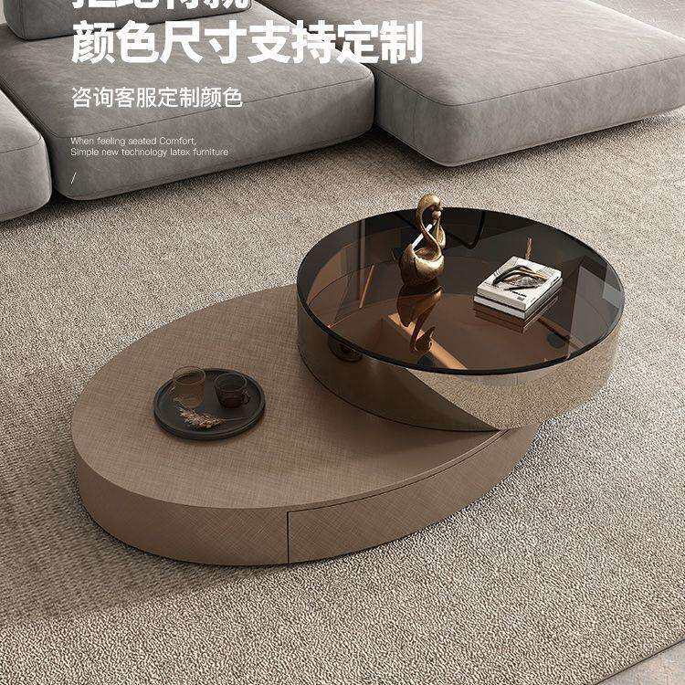意式椭圆形不锈钢旋转茶几现代简约设计师轻奢玻璃茶几电视柜组合