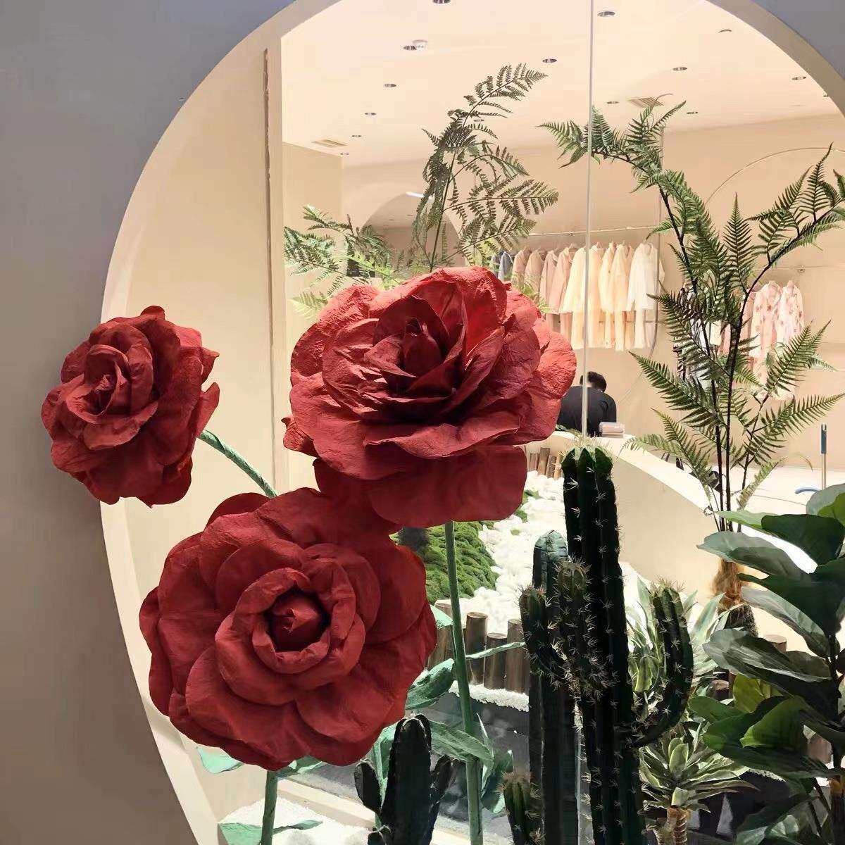 大型玫瑰花仿真花艺婚礼纸花玫瑰花纸艺成品橱窗美陈摆件婚礼装饰