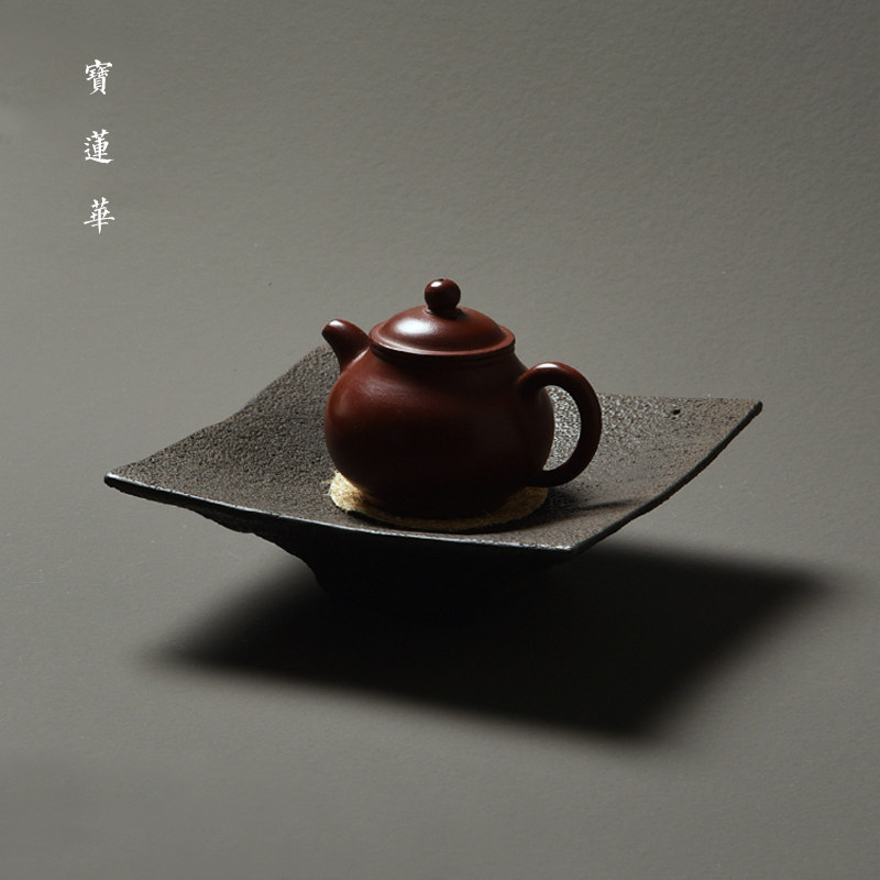 瓦片天然玄武岩石壶承 干泡石茶盘养壶托 石托盘点心盘石茶台茶海