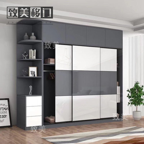 定做钢化玻璃贴膜推拉滑动趟门极简壁橱衣柜移门来图定制高光板门