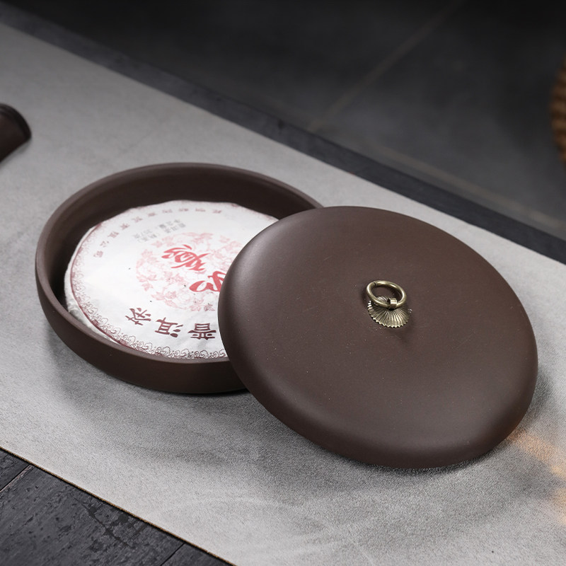 357克茶饼专用 紫砂茶叶罐 一饼装 包装盒家用扁平茶叶盒