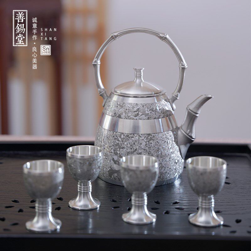高档酒具套装玉带提梁999纯锡温酒壶烫酒器茶壶两用礼盒装复古风