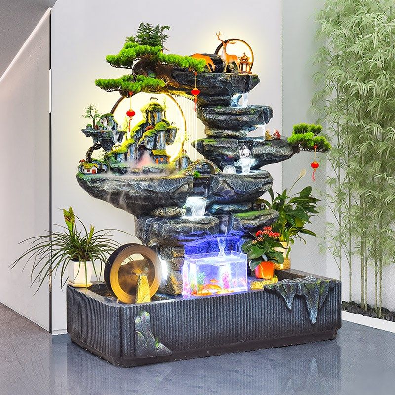 大型假山小桥流水喷泉大厅玄关办公茶室别墅庭院软装造景鱼池摆件,家居饰品,流水摆件,淘宝优惠券,粉丝福利购,淘宝优惠卷